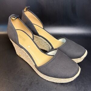 Michael Kors Black Canvas‎ Espadrille Wedge Heel Shoes Size 10M